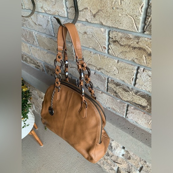 CHARLES JOURDAN Flora Pebbled Leather Brown Medium Shoulder Purse Bag LIKE NEW - Picture 5 of 16